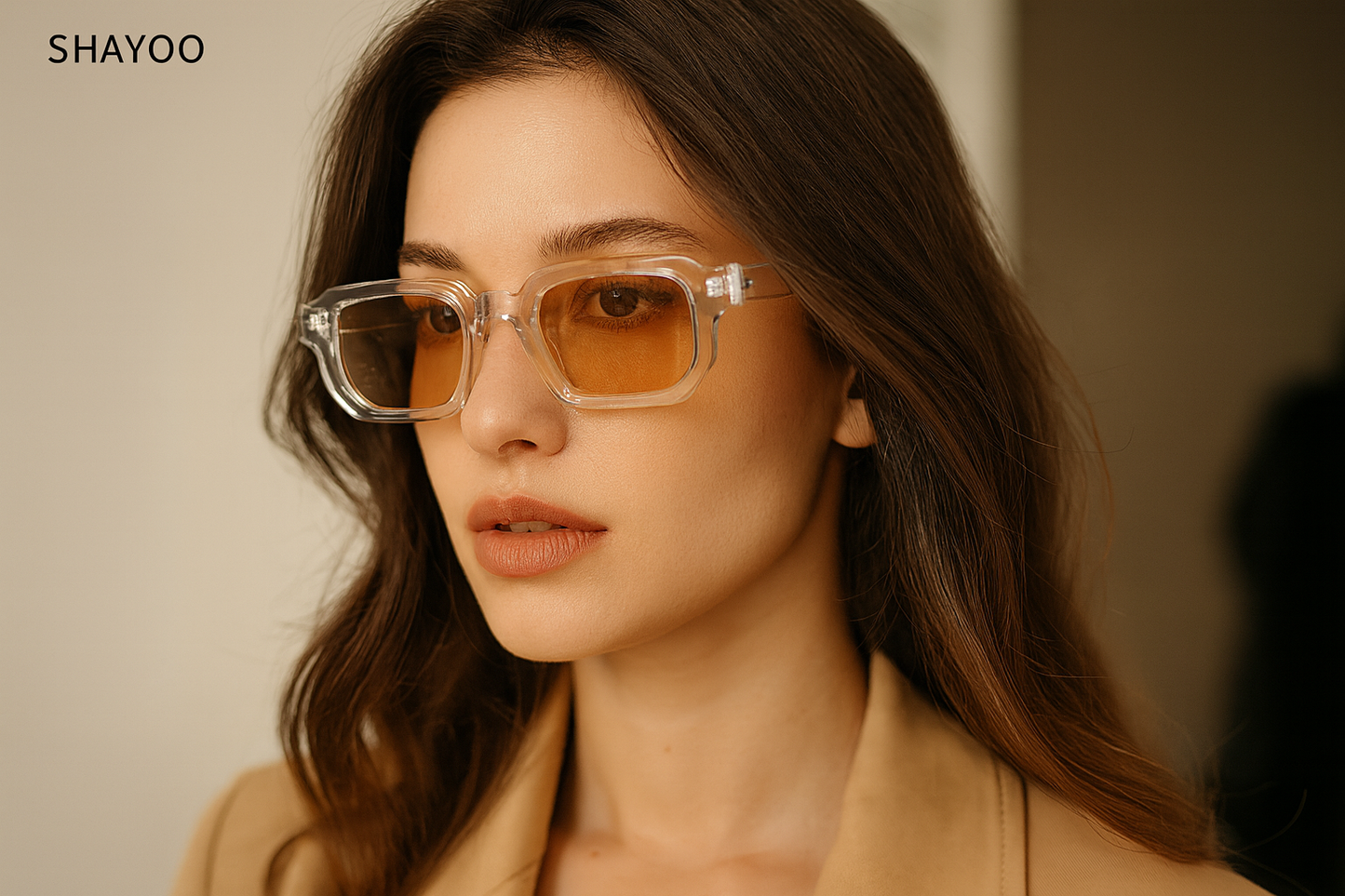 Femme portant lunettes marron